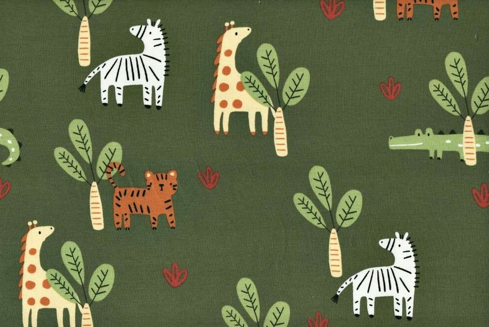 Animales selva en fondo verde